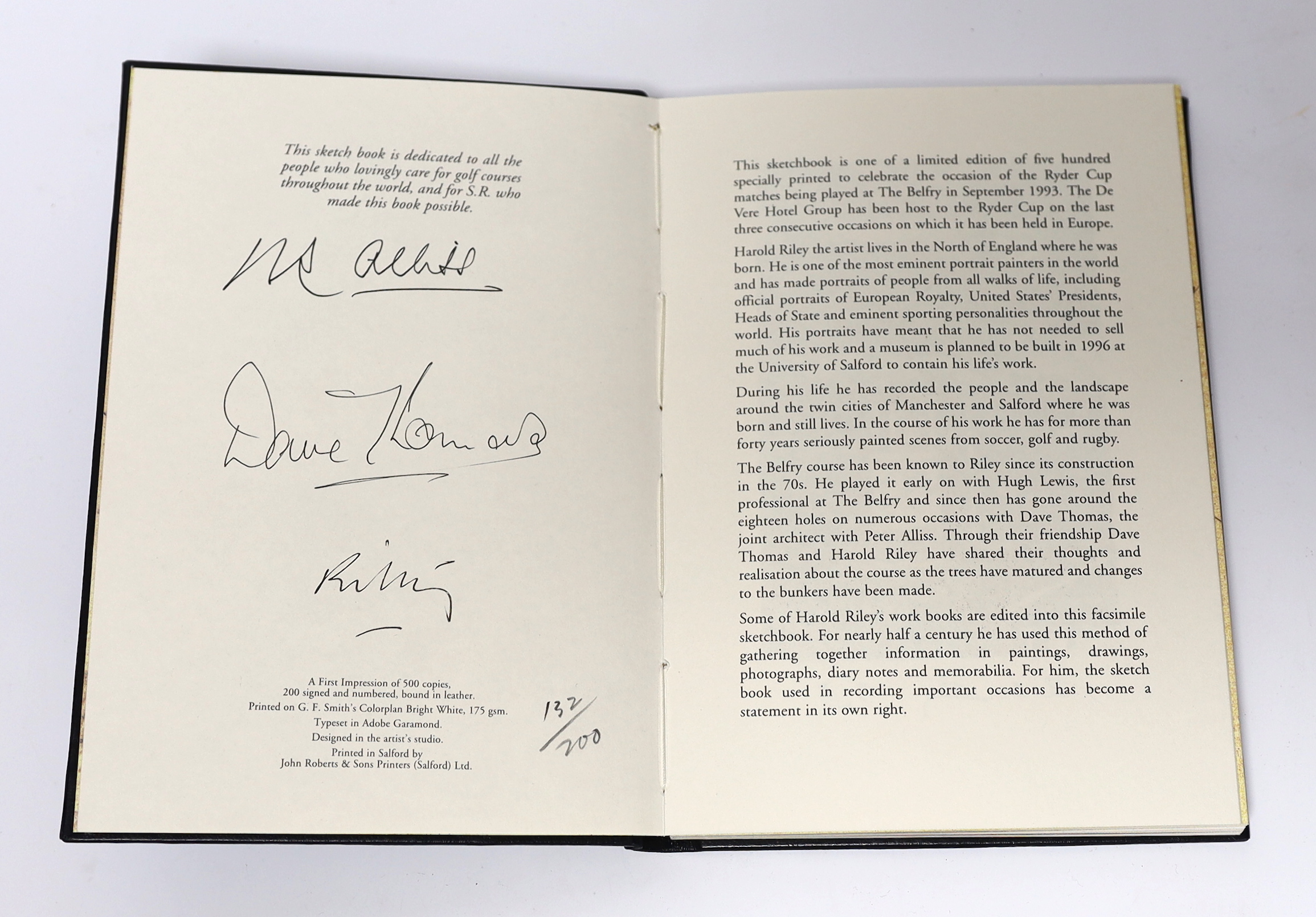Riley, Harold - Sketches from the Belfry. Limited Edition (of 200 numbered and signed copies, from a total of 500). 76pp. of coloured sketches and facsimile notes (incl. e/ps.); publisher's black leather, gilt monogram u